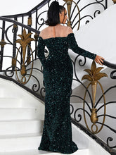 Mesh Panel Bow Detail Emerald Green Sequin Formal Dress